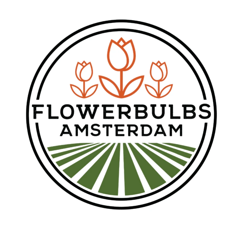 Flowerbulbs Amsterdam circular logo with tulips and fields.
