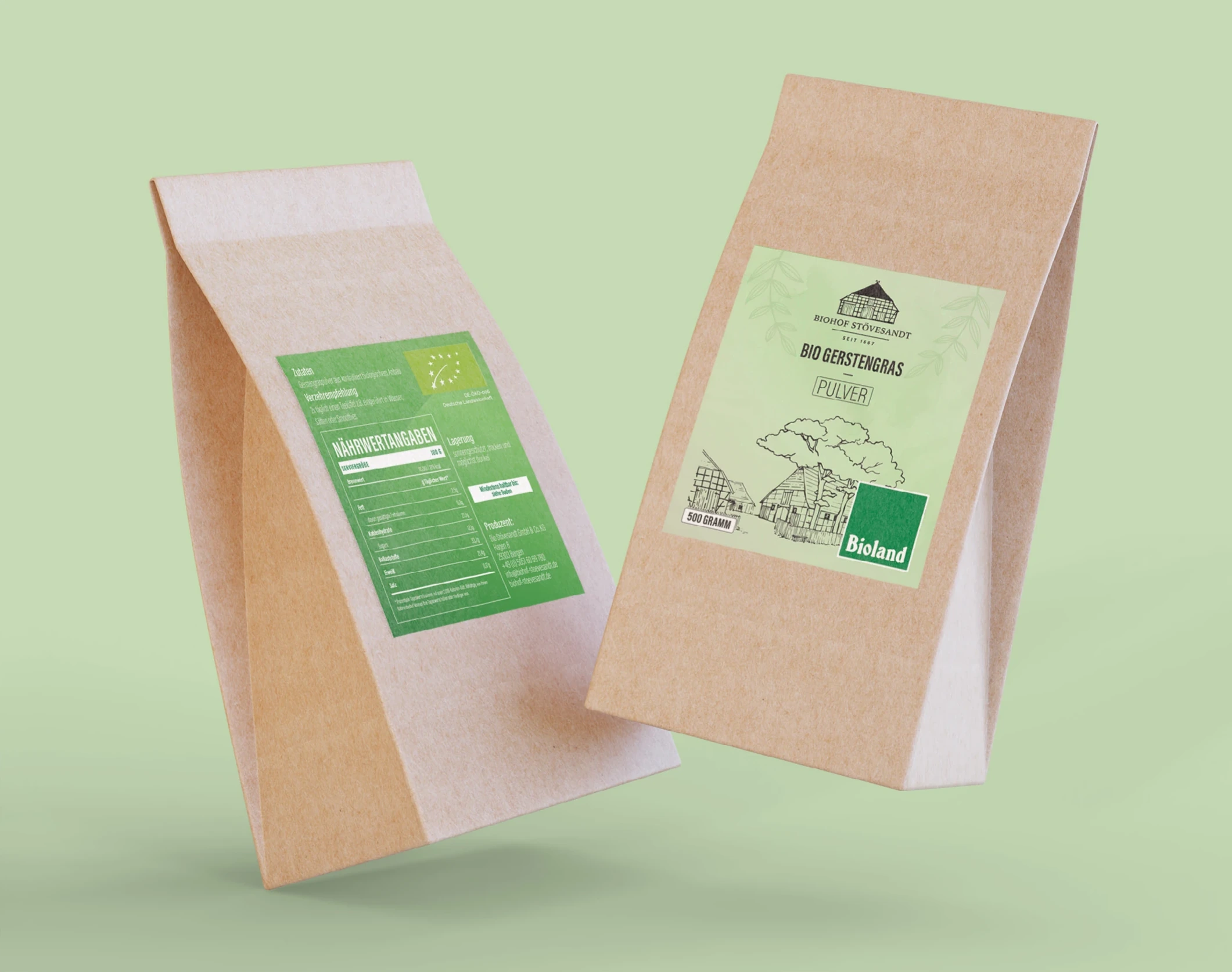 Bio Gerstengras kraft pouches.