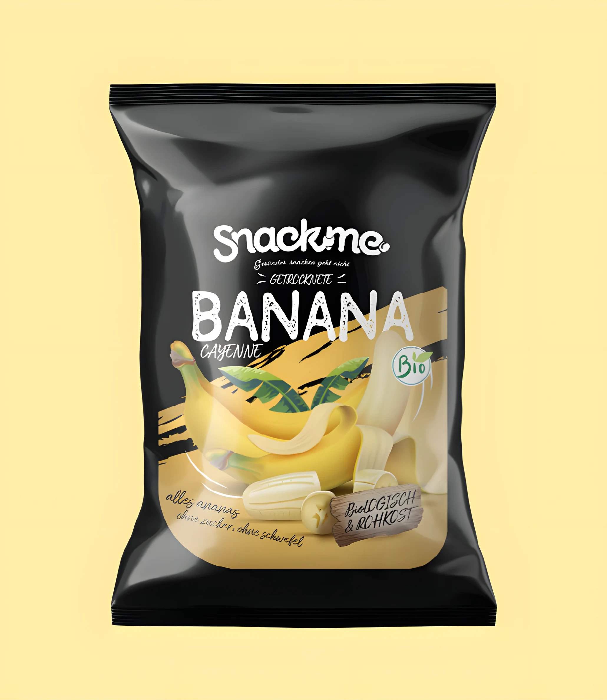 SNACKME banana chips bag.