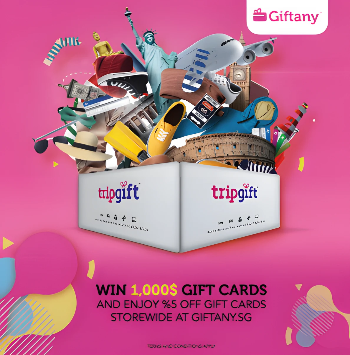 GiftAny gift-card campaign post in pink.