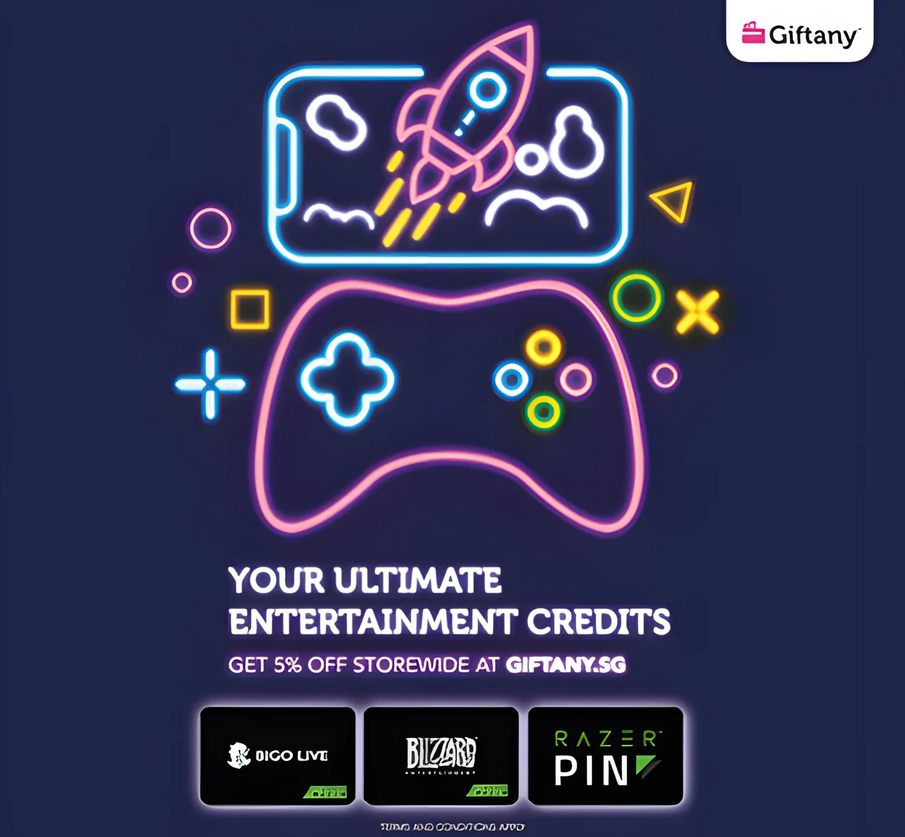 GiftAny neon game-controller post.