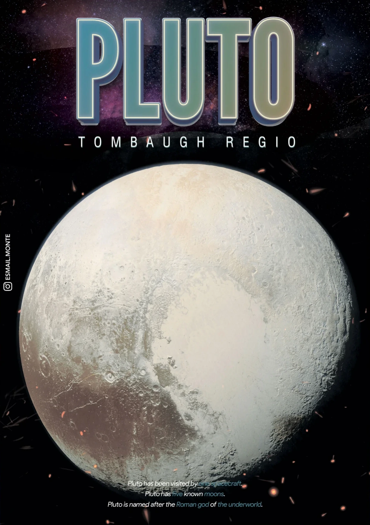 Pluto poster in pale grey and blue.